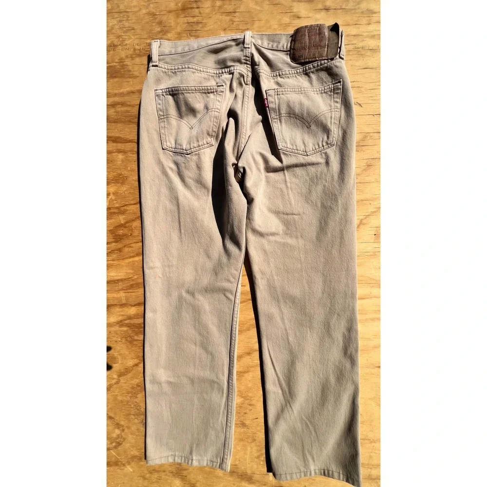 Vintage Levis 501 Tan Khaki Jeans Made in USA Button Fly Straight Leg 36x32